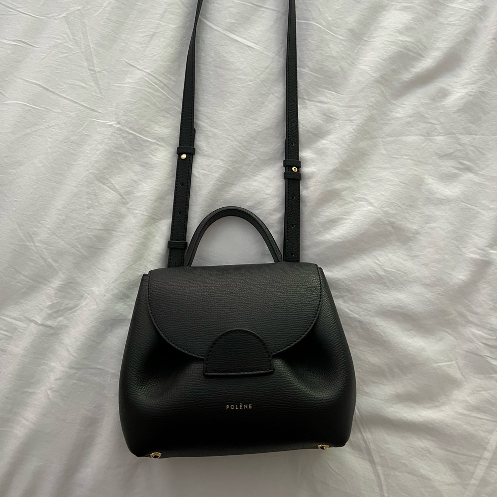 Black leather Polene crossbody bag